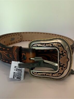 NWT Brighton Tony Lama Justin Brown Tooled Leather Belt size 36 women’s